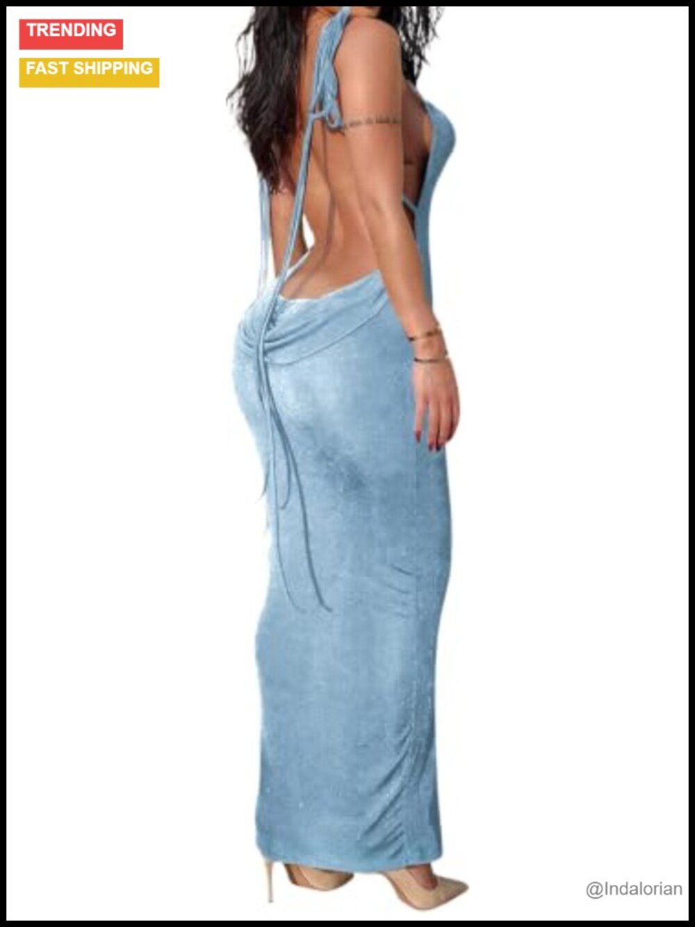 Women's Backless Halter Cowl Neck Maxi Slip Dress